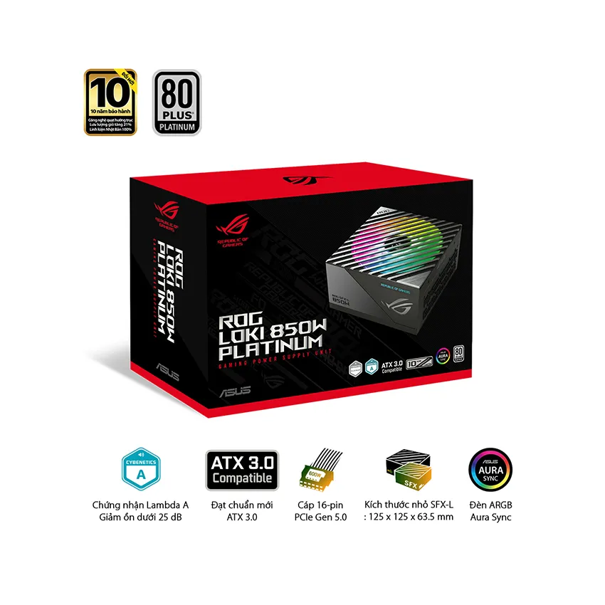 Nguồn Mini SFX-L Asus ROG Loki SFX-L 850W Platinum (ATX 3.0/PCIe Gen 5.0 /Full Modular/Màu Đen Bạc)